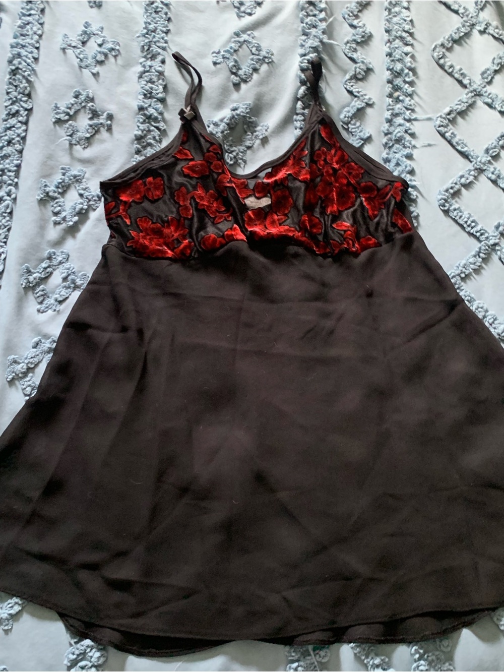 Gilligan & O'Malley Black Chemise with Red Velvet Floral Bodice and Side Slits
